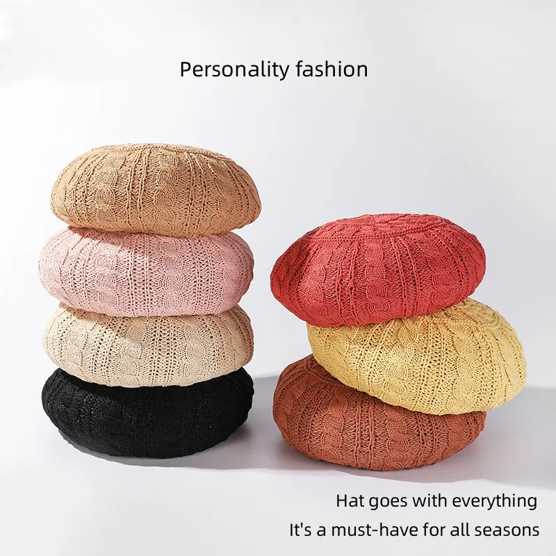 

Spring And Autumn Korean Version Beret Women's Linen Knitted Twist Painter's Hat Net Celebrity Trend Temperament Newsboy Hat