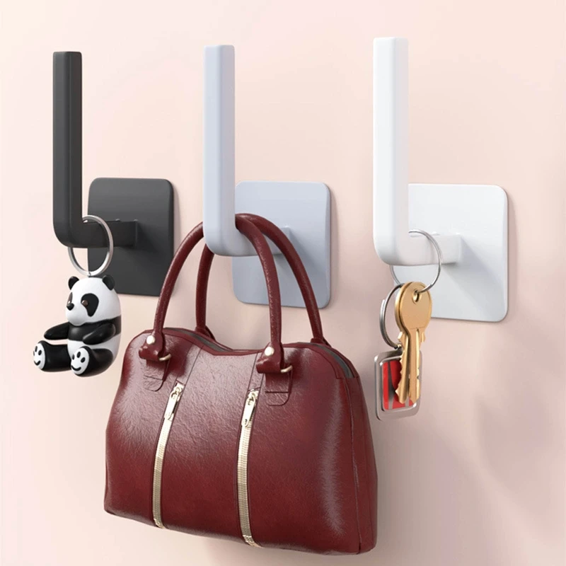 

Wall Mounted L Shaped Storage Hook Sticky Hooks Handbag Towel Keychain Hanger for Home Kitchen Bathroom Heavy Duty Rack