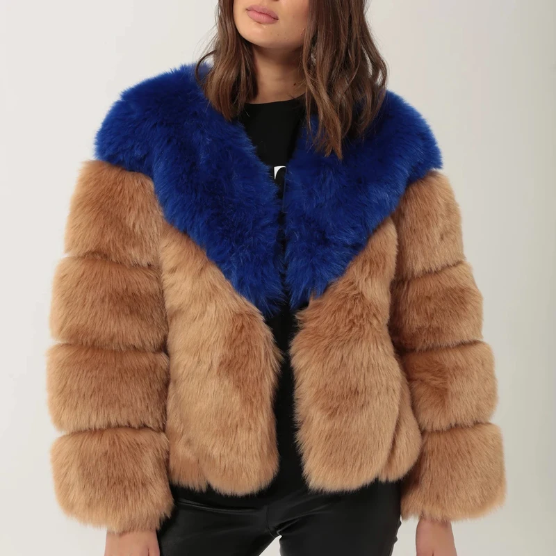 Fashion Luxury Fluffy Overcoat Warm Thicken Fur Coat Winter Women Faux Fox Fur Jackets Coats Streetwear Fake Fur Splicing Jacket