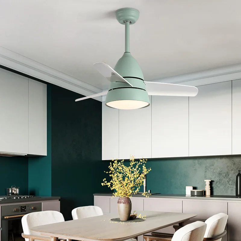 

Modern Macarons with Lamp Ceiling Fan Living Room Dining Room Bedroom Ceiling Fan Lamp Children's Room LED Fan Chandelier