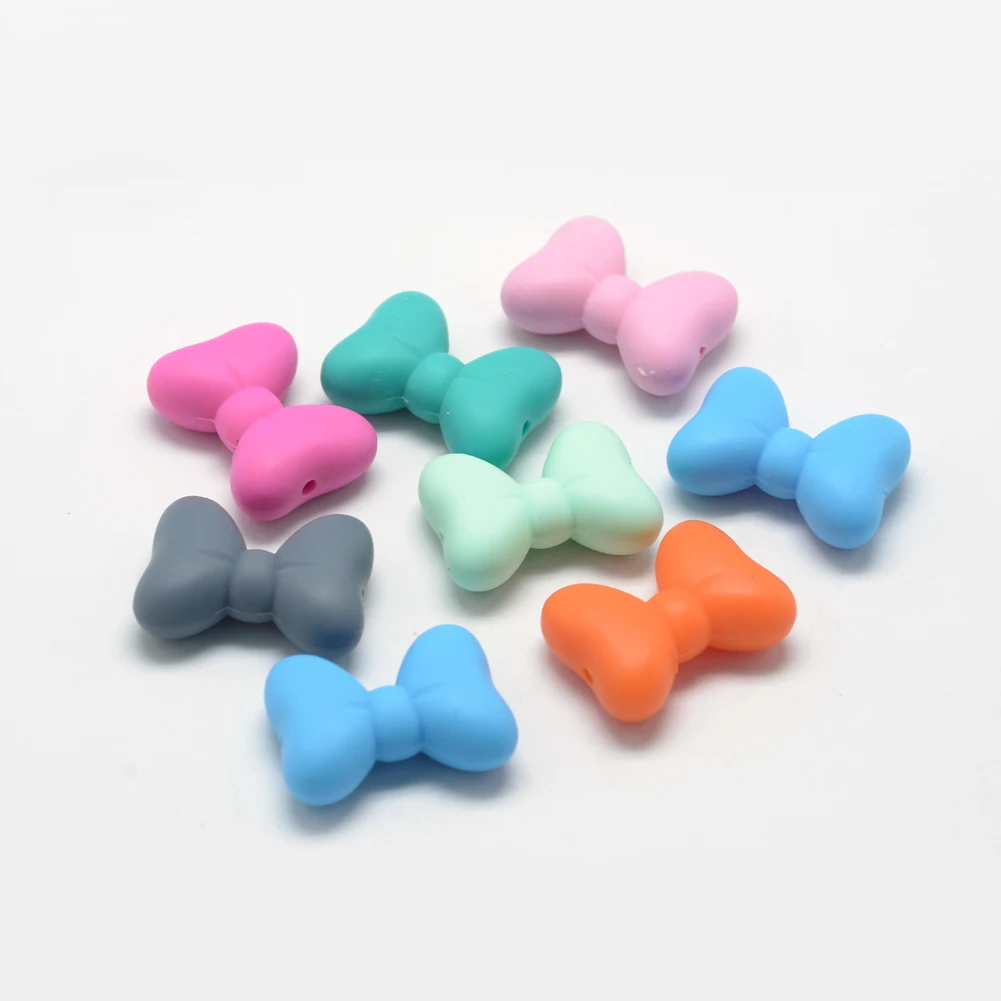 

100PCS Food Grade Eco-Friendly Silicone Bowknot Beads For Necklaces Bracelets DIY Jewelry Making, 21x29x10.5mm, Hole: 2mm