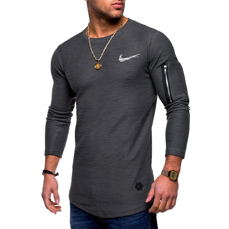 

2021 new T-shirt men's spring and summer T-shirt top men's IКNIKEС long-sleeved cotton T-shirt bodybuilding folding T-shirt men