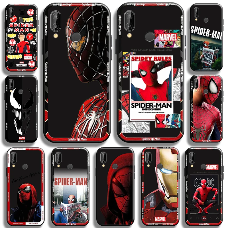 

Marvel Spiderman Iron Man Phone Case for Huawei P20 Pro P20 Lite Soft Carcasa Back Shockproof Liquid Silicon Cover TPU Black