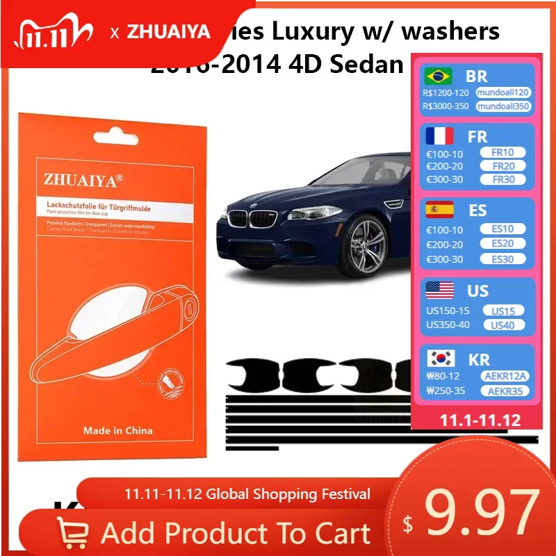 

Защитная пленка ZHUAIYA для красок дверной ручки, ТПУ PPF для BMW 5 серии класса люкс с фотомагнитом 4D Седан