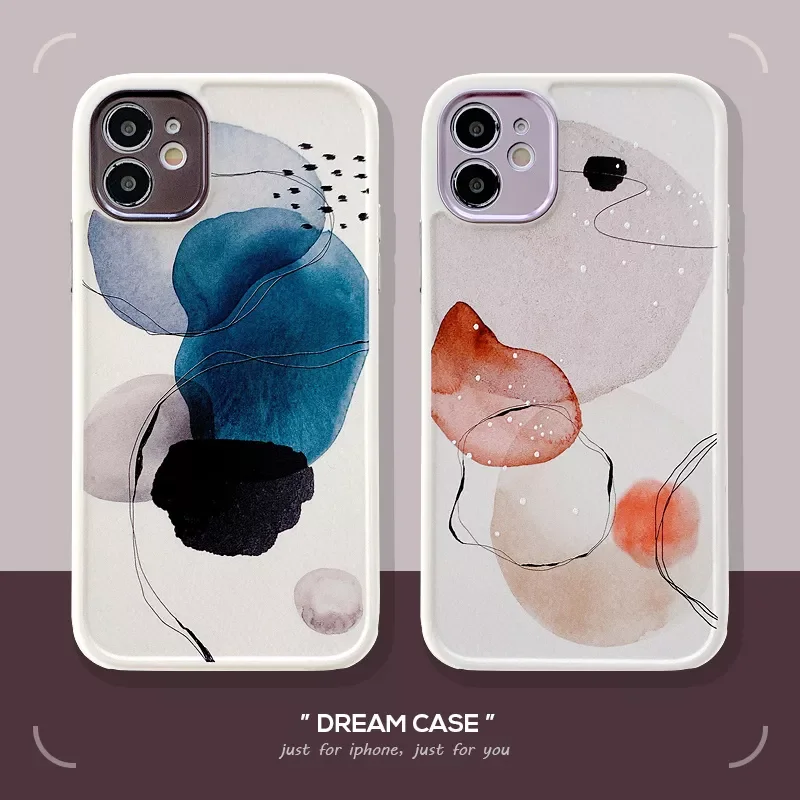 

Watercolor INK Painting Case For Iphone 12 11 13 Pro Max XS MAX XR X SE2 7 8 Plus Matte Graffiti Soft INS Back Cover Shockproof