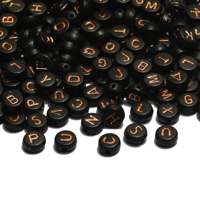 

100-500pcs/Lot 4x7mm Black Round Acrylic Beads Rose Gold Letter Loose Beads For Jewelry Making DIY Bracelet Earrings Accessories