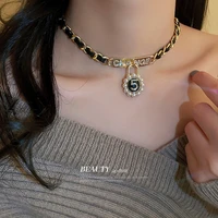 diamond inlaid pearl digital leather woven necklace korean east gate fashion clavicle chain personalized temperament necklace
