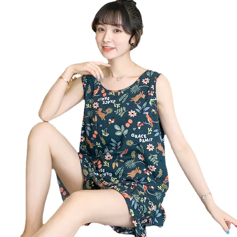 Summer Comfortable Beautiful Back Cotton Silk Women's Pajama Sets, Thin Vest Shorts Two-Piece Sweet Rayon Home Clothes