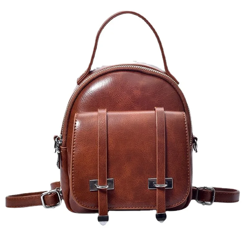 

Crossbody Wide Shoulder Strap Bag Mini Backpack Women's 2023 New Vintage Soft Leather Female Small Backpack Girls Shoulder Bag