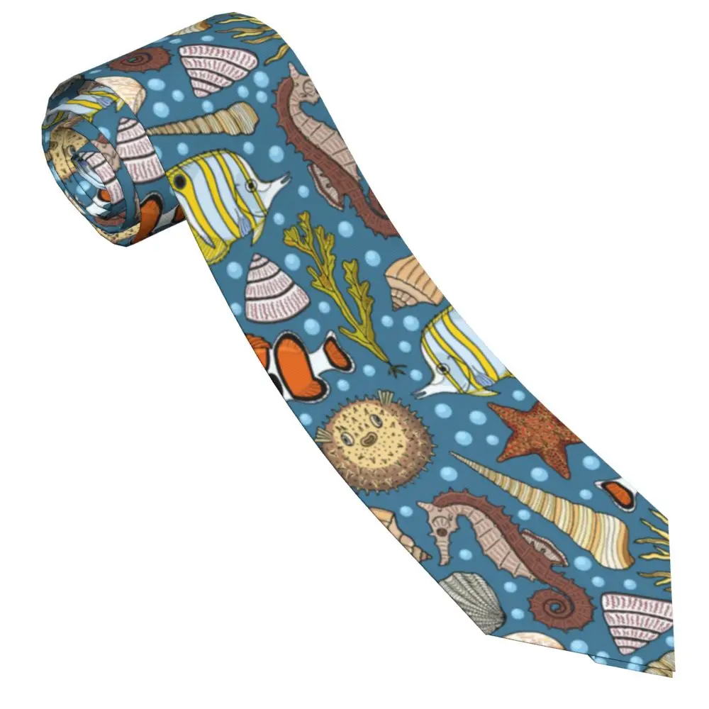 

Colorful Starfish Seahorse Conch Men Necktie Fashion Polyester 8 cm Wide Neck Tie for Mens Daily Wear Party