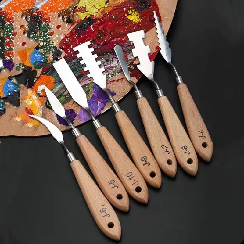 Нож для рисования маслом из нержавеющей стали деревянный скребок особой формы