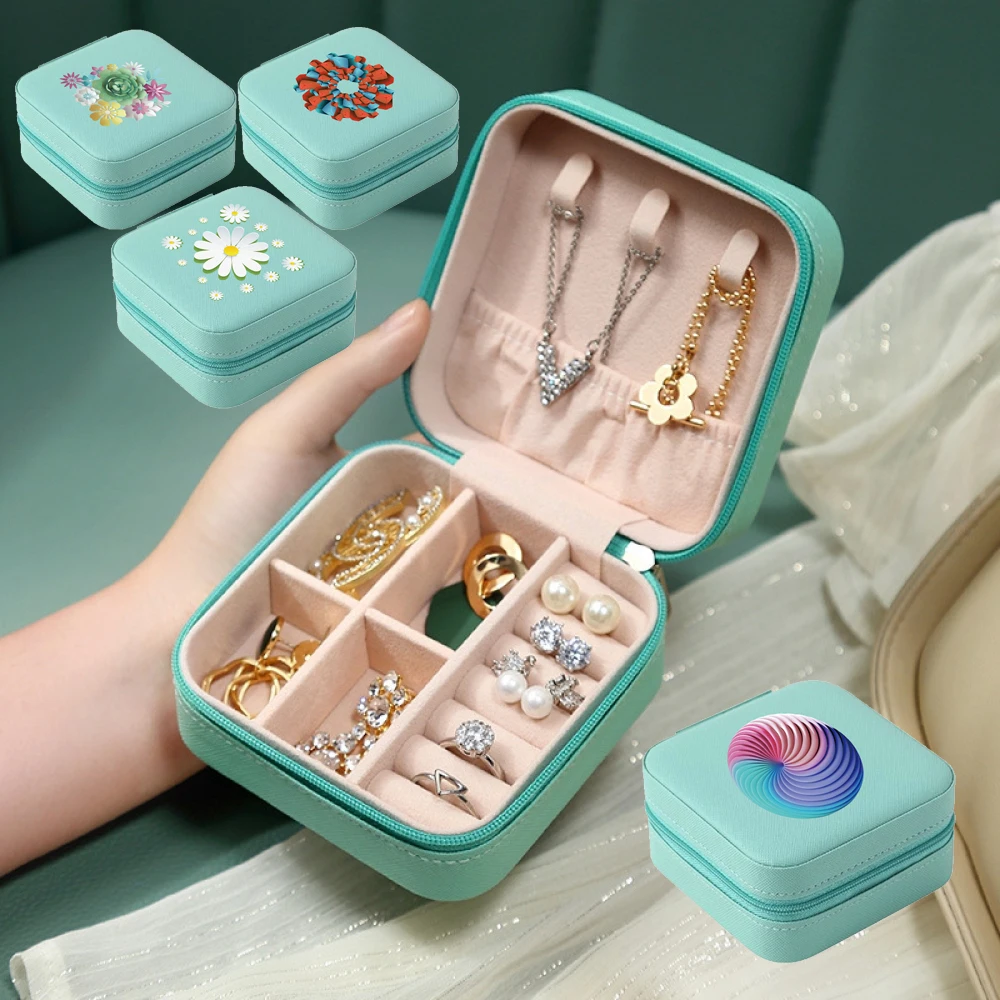

Jewelry Box Jewelry Ring Necklace Earrings Storage Box Leather Mini Jewelry Organizer Pendant Organizer Wash Case 3D Pattern