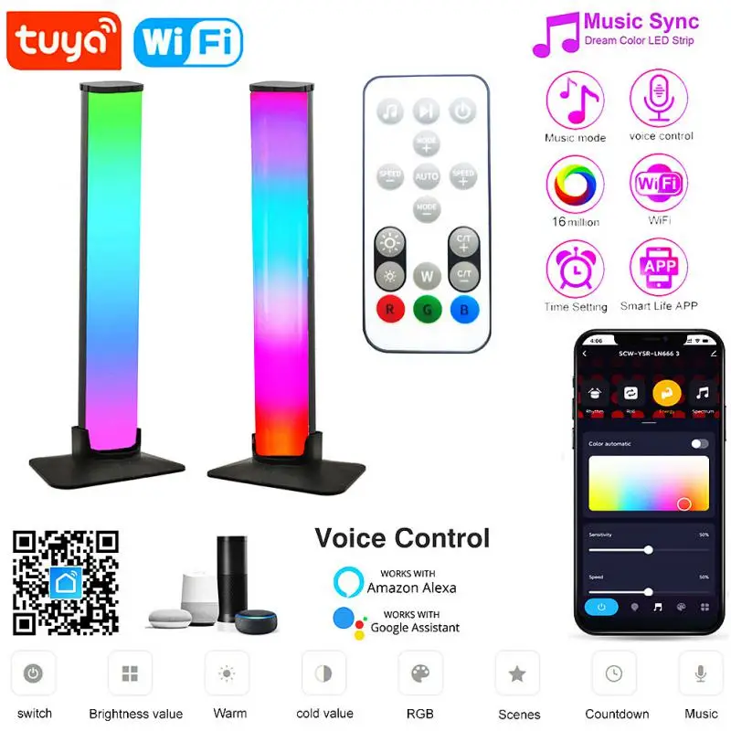 

Умный пикап RGB Tuya, подсветильник ка с Wi-Fi, управление звуком, активацией ритма окружающей среды через Alexa Google Home