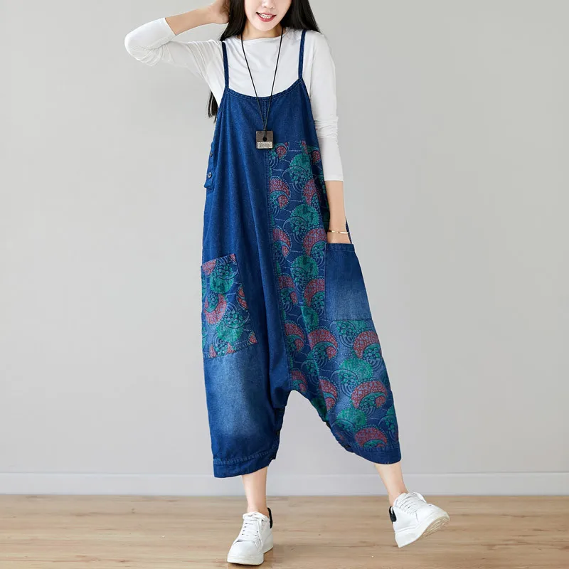 

2022 New Vintage Plus-size Slip Dress with Personalized Asymmetrical Two-wear Suspenders Washed Jeans Nine Points