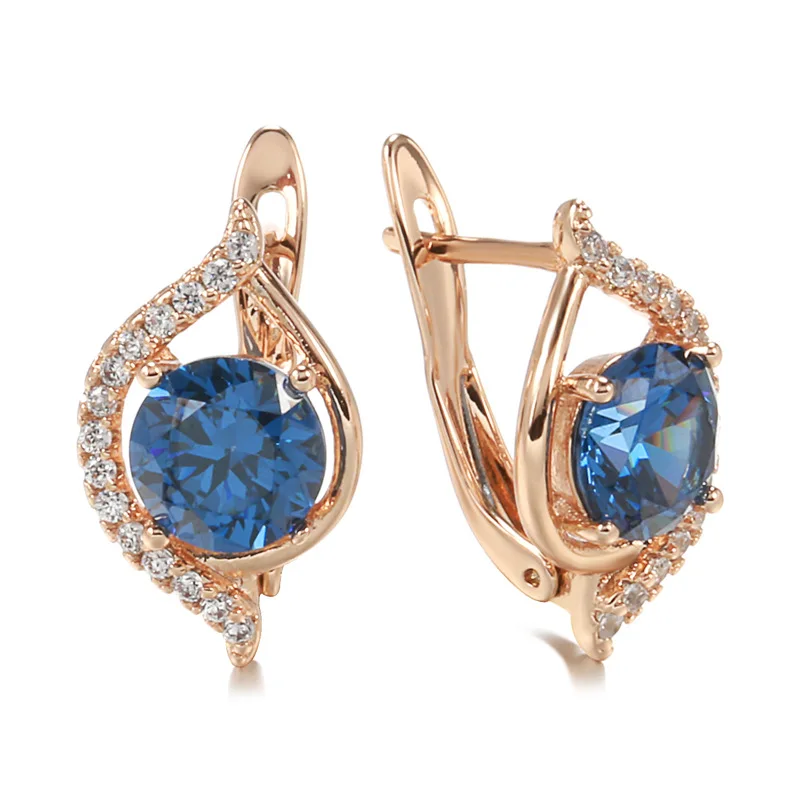 

Grier 2022 New Korean Fashion 585 Rose Gold Blue Natural Zircon Drop Earring Simple Earring Bride Wedding Vintage Jewelry Gift