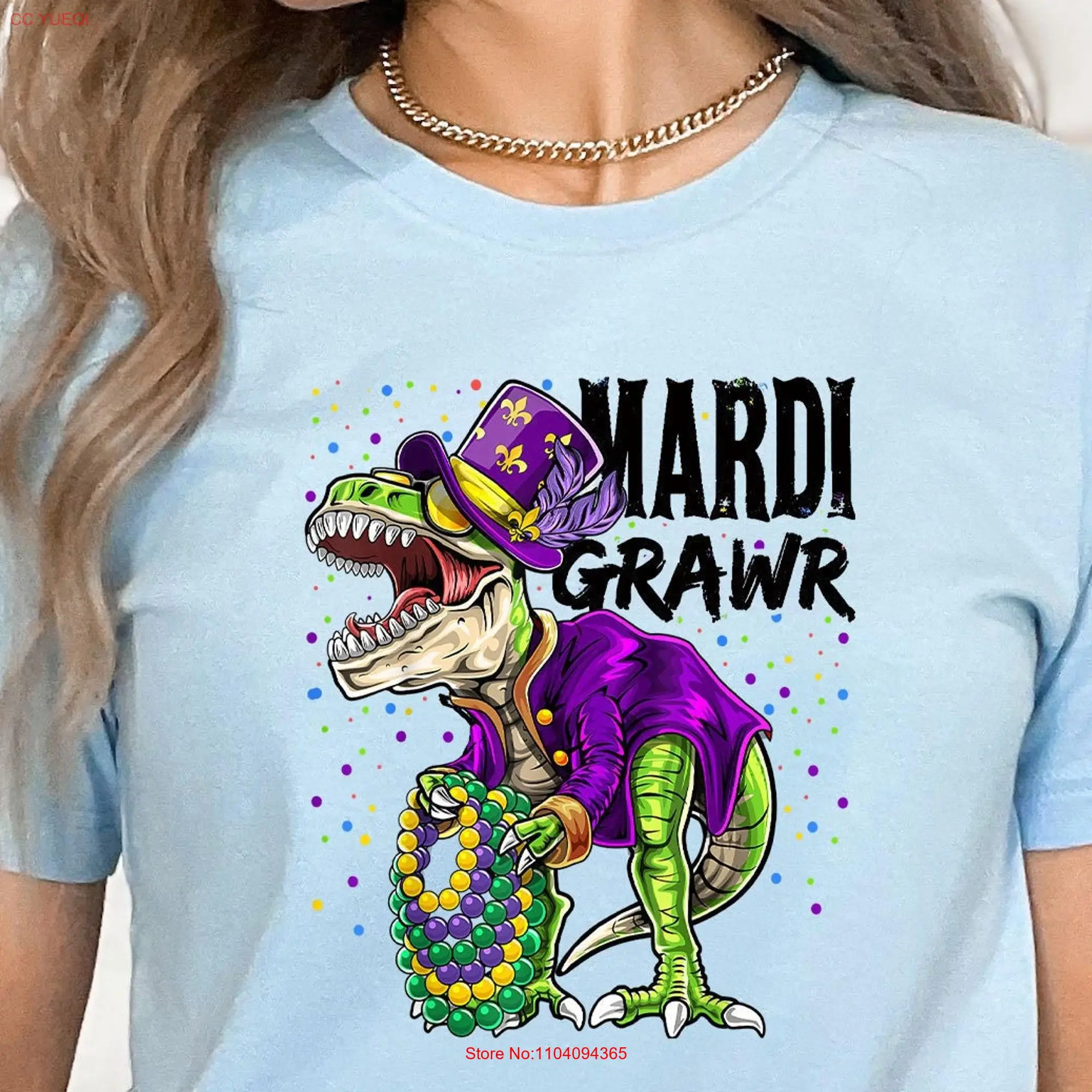 Футболка Mardi Grawr с длинным или коротким рукавом принтом Гра динозавра карнавала