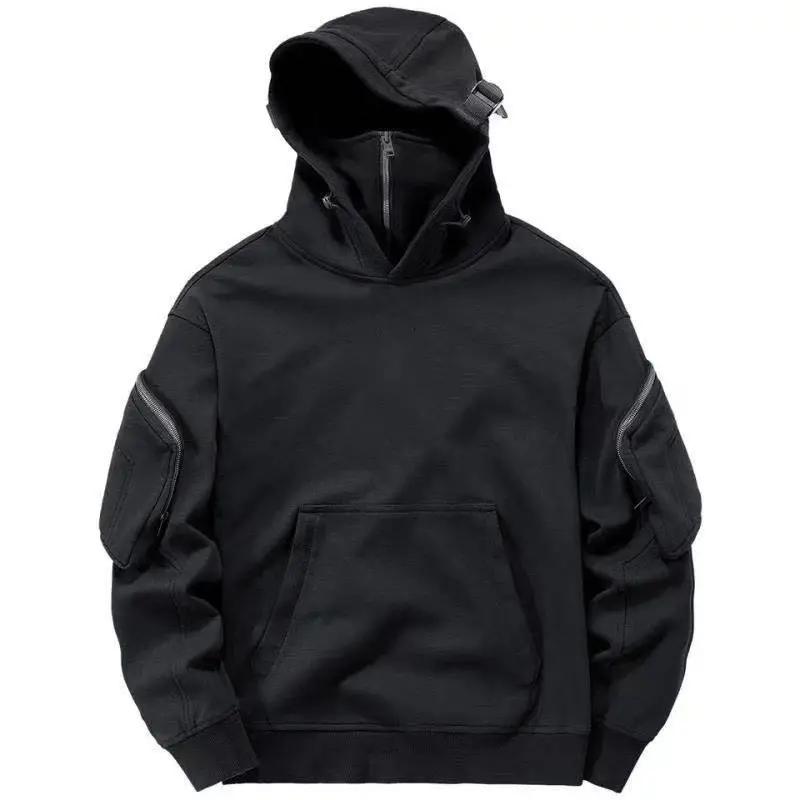 

New Harajuku Spring Winter Korean Fashion Tracksuits Zipper Pocket Fleece Hooded Tracksuits Pullover Streetwear 90s Hoodie Men