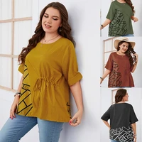plus size tops 3xl 2022 five point short sleeve round collar temperament commuting solid color plus size shirt womens t shirt