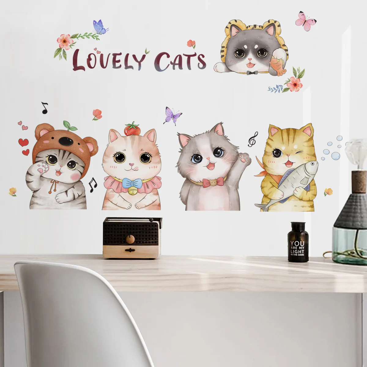Обои с изображением кота самоклеящиеся английские милые кошки котенок бабочка
