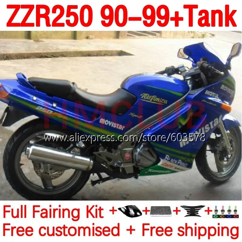 

+Tank blue glossy Body For KAWASAKI NINJA ZZR250 ZZR-250 90-99 ZZR 250 1990 1999 90 91 92 93 94 95 96 97 98 99 Fairing 200No.171