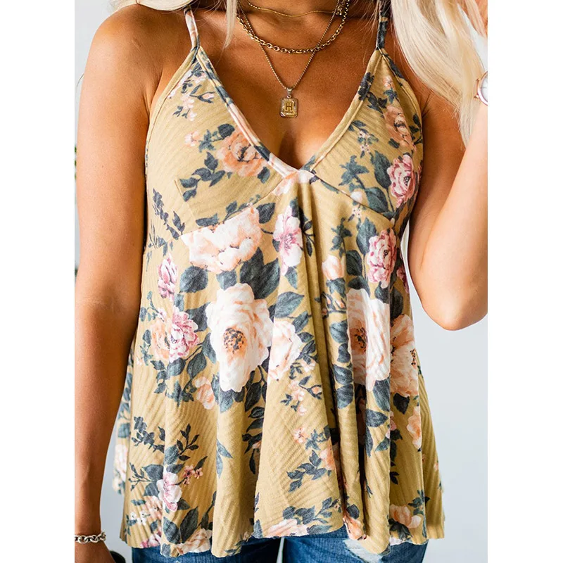 

New camisoles for women Summer Women's floral Print Top Ladies Casual Loose Tank Top Sexy V-Neck Camisole Pullover Tank Top