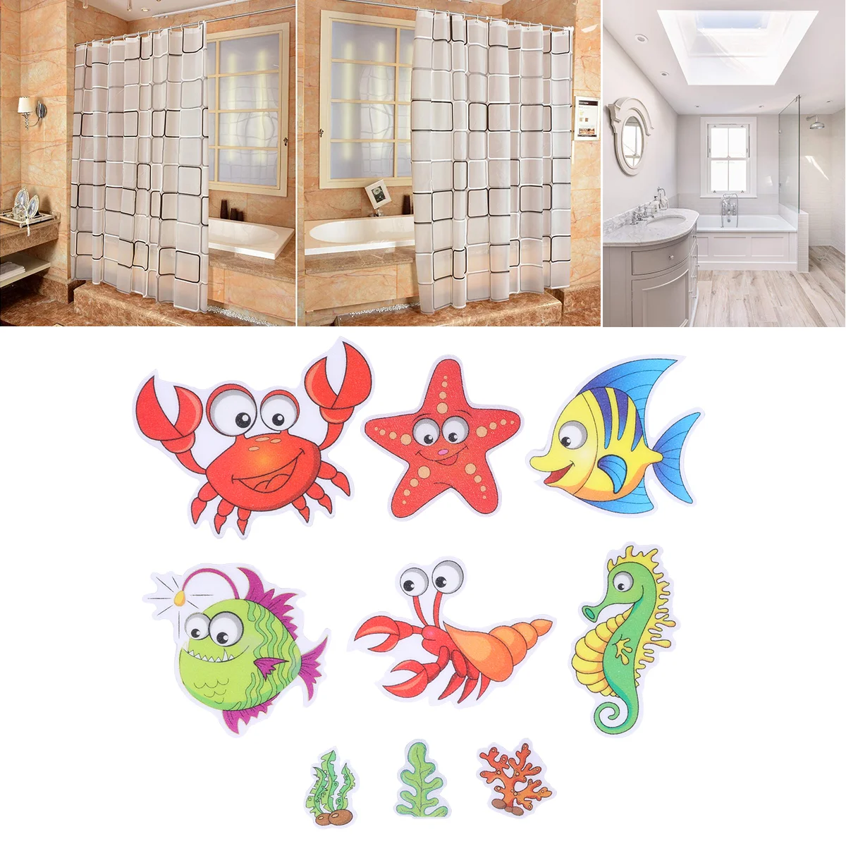 

Stickers Anti Bathtub Tub Non Bath Shower Stickerdecoration Appliques Crab Star Waterproof Decals Safety Tape