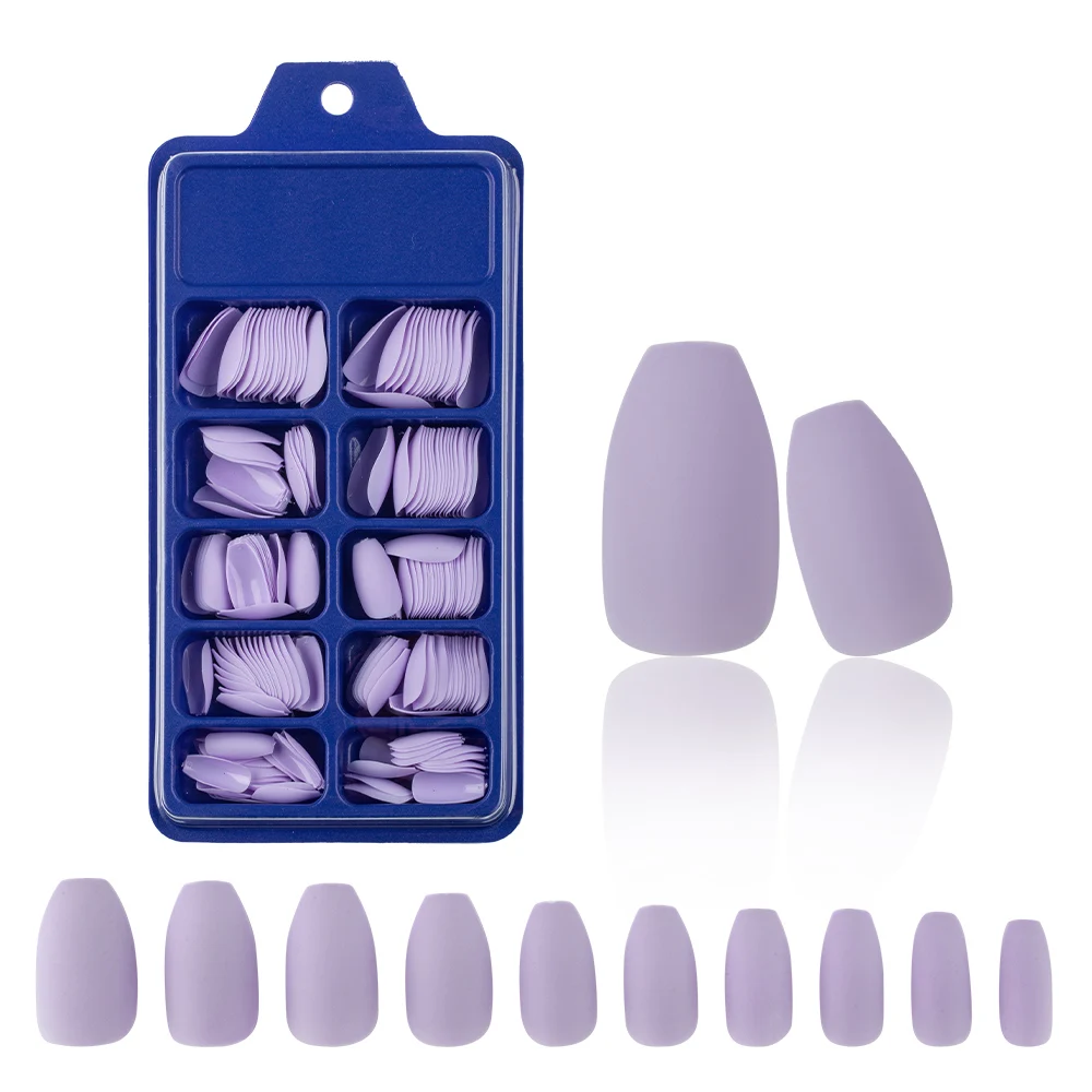 

240pcs/box Matte Pure Color Purple Pink Nail Tips Short Ballerina Fake Nails Full Cover Detachable Manicure Nail Art Decoration