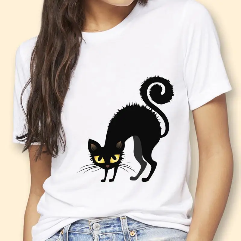 

Женская футболка с рисунком кота, осенне-зимняя футболка в стиле 90-х, с графическим принтом, для Хэллоуина, 2021