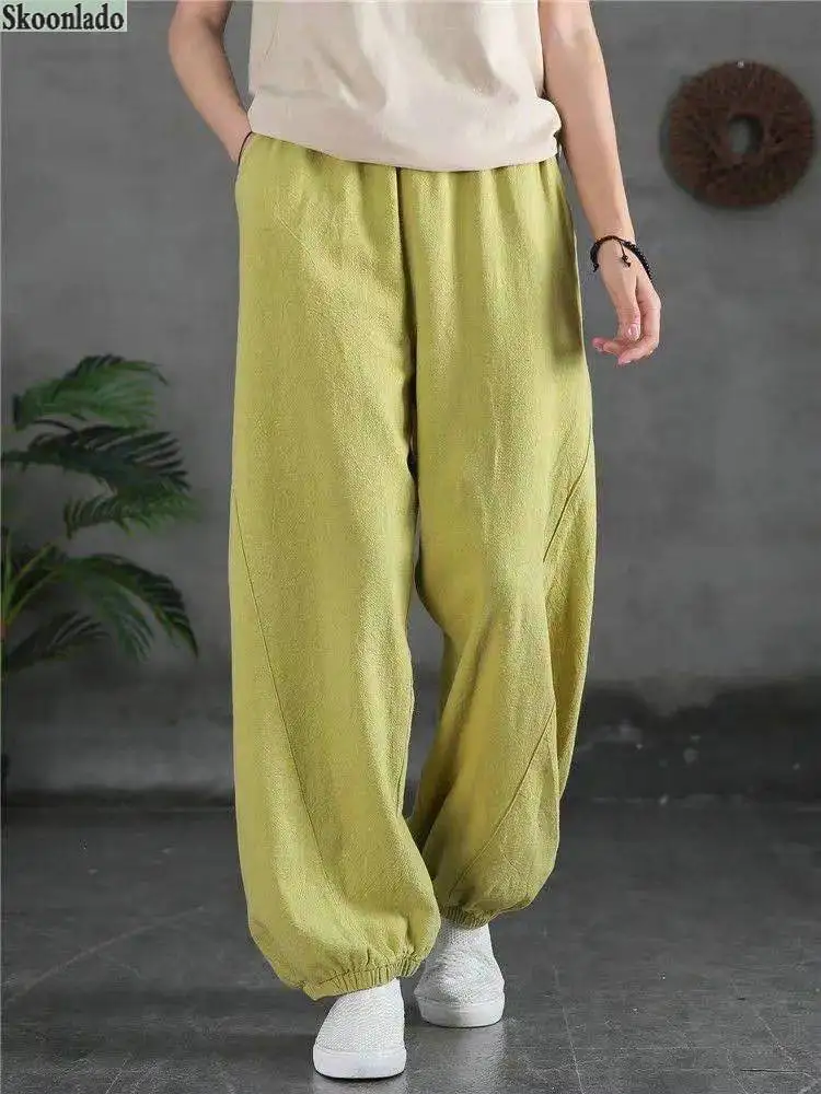 

Newest Cotton Linen Thin Women Pants Retro Bloomers Spring Summer New Leggings Loose Thin Solid Color casual Pants Lady Trousers
