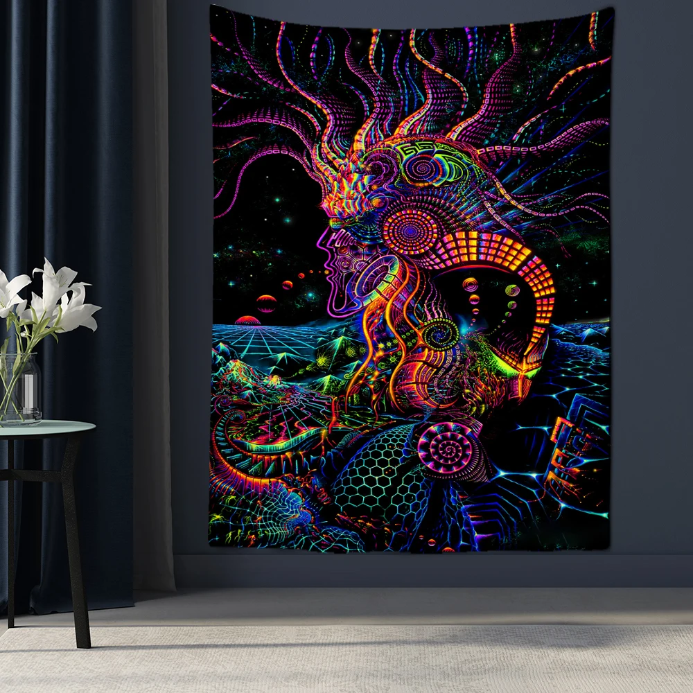 

Psychedelic Fluorescent Portrait Tapestry Wall Hanging Witchcraft Hippie Tapiz Bohemian Dormitory Home Decor
