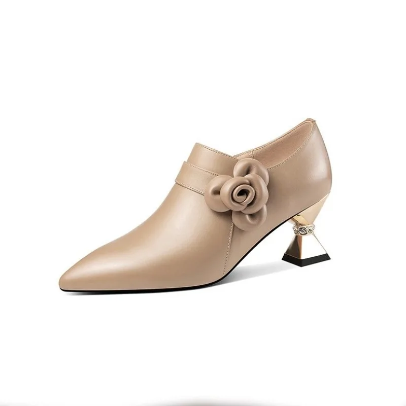 Натуральные толстые туфли с глубоким вырезом модные тонкие женские цветочным