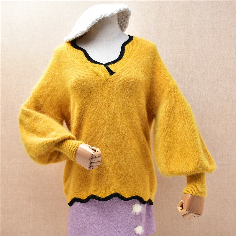 Женская осенне-зимняя одежда Mujer волосатый ангорский кролик вязаный длинный