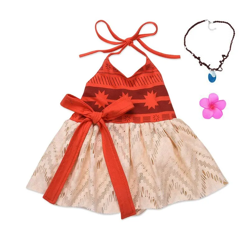 Baby Girls Moana Dress up Clothes Strap Backless Vaiana Princess Cosplay Costume Toddler Kids Summer Beach Tutu Sundress