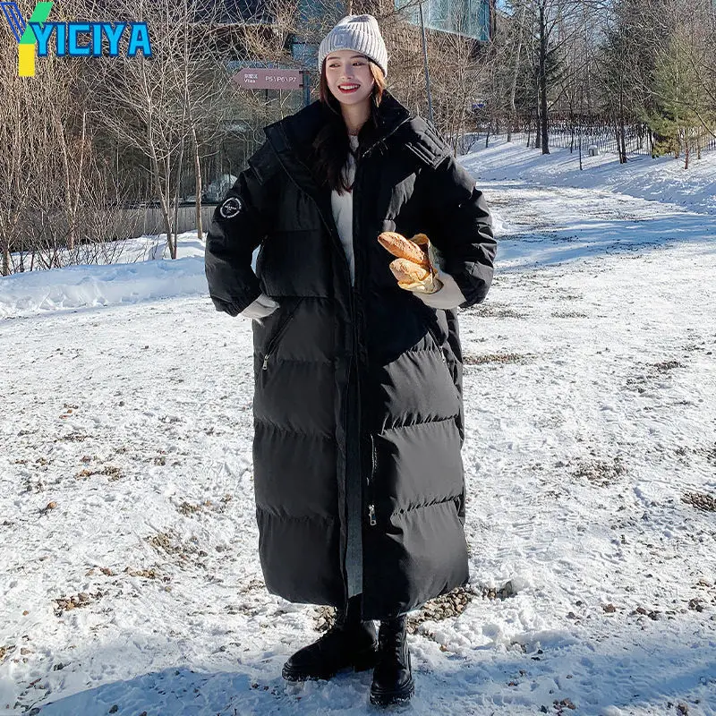 YICIYA Bomber Women Long Thicken Down Coat Brown Parkas Windbreaker Warm Winter 2022 Woman Long Sleeves Jackets Bombers Coats