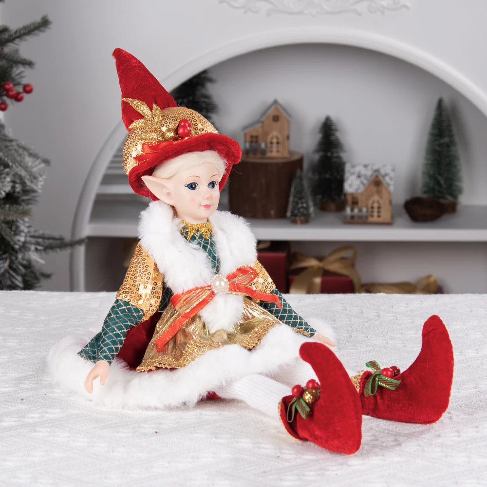 Сидящая кукла-эльф праздничный подарок со шляпой рождественское украшение