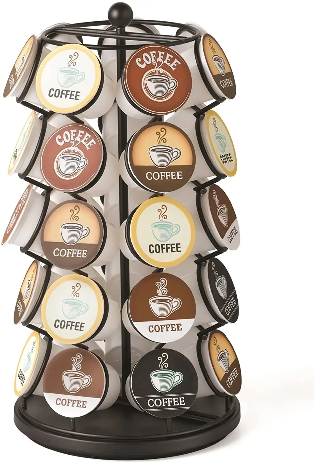 

Rotatable coffee pod rack compatible with K cups 35 pouch storage 360-degree rotation modern black design