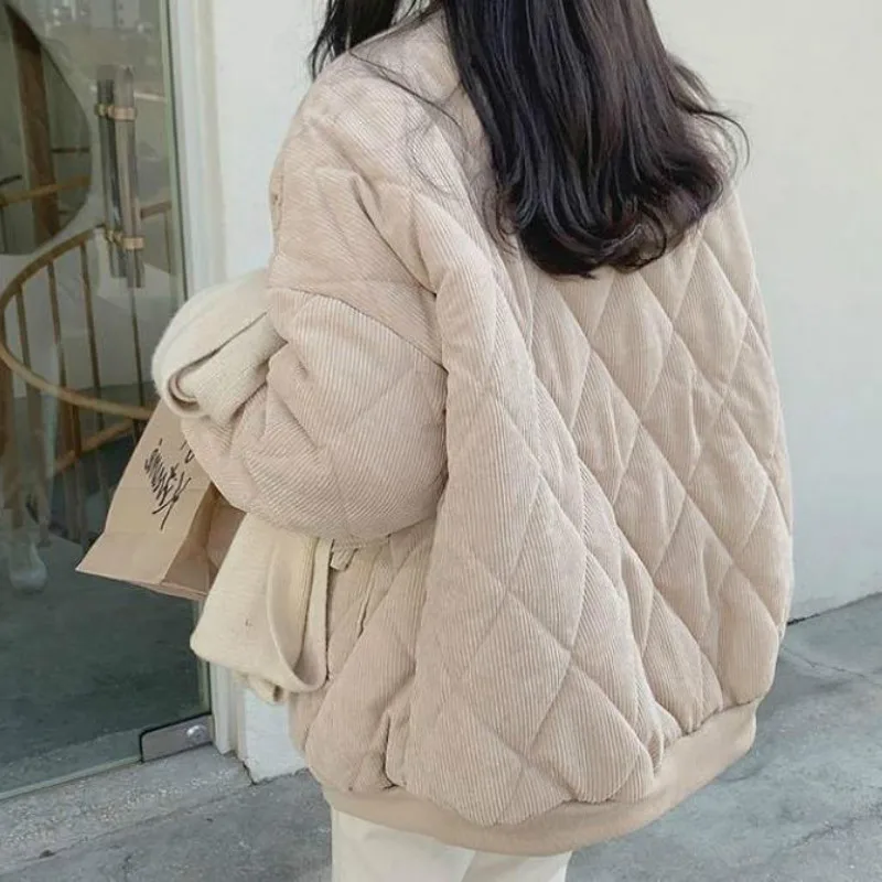 Women 2023 New Corduroy Cotton Jackets Spring Autumn Causal Windbreaker O Neck Basic Jackets Coats Zipper Loose Famale Oversized