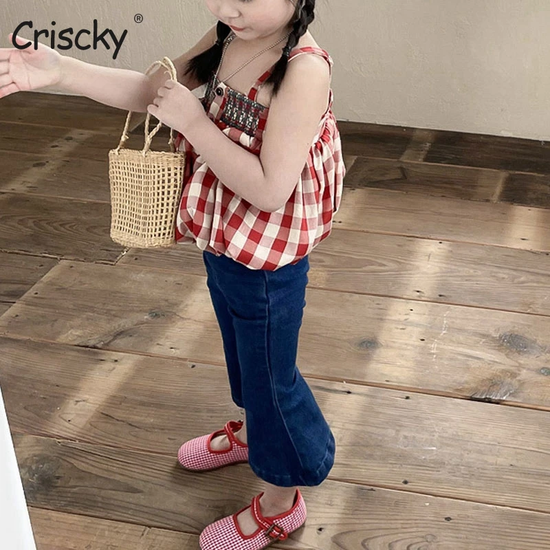 

Criscky 2022 Children's Pants Girls' Solid Gray And Black Denim Pants Children's Pants Spring And Summer Pant