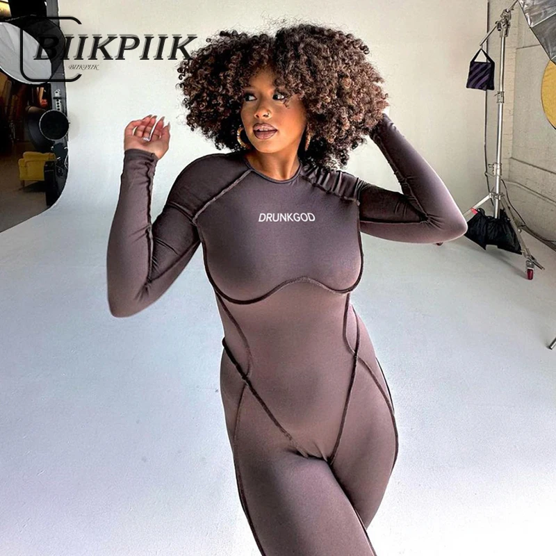 

BIIKPIIK, повседневный комбинезон с открытой спиной, с надписью, с круглым вырезом и длинным рукавом, базовый осенний женский комбинезон, винтаж...