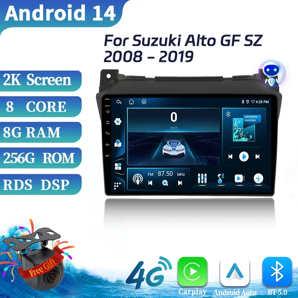 Автомобильный радиоприемник мультимедийное видео 4G GPS для Suzuki Alto GF SZ 2008-2019 Android 14