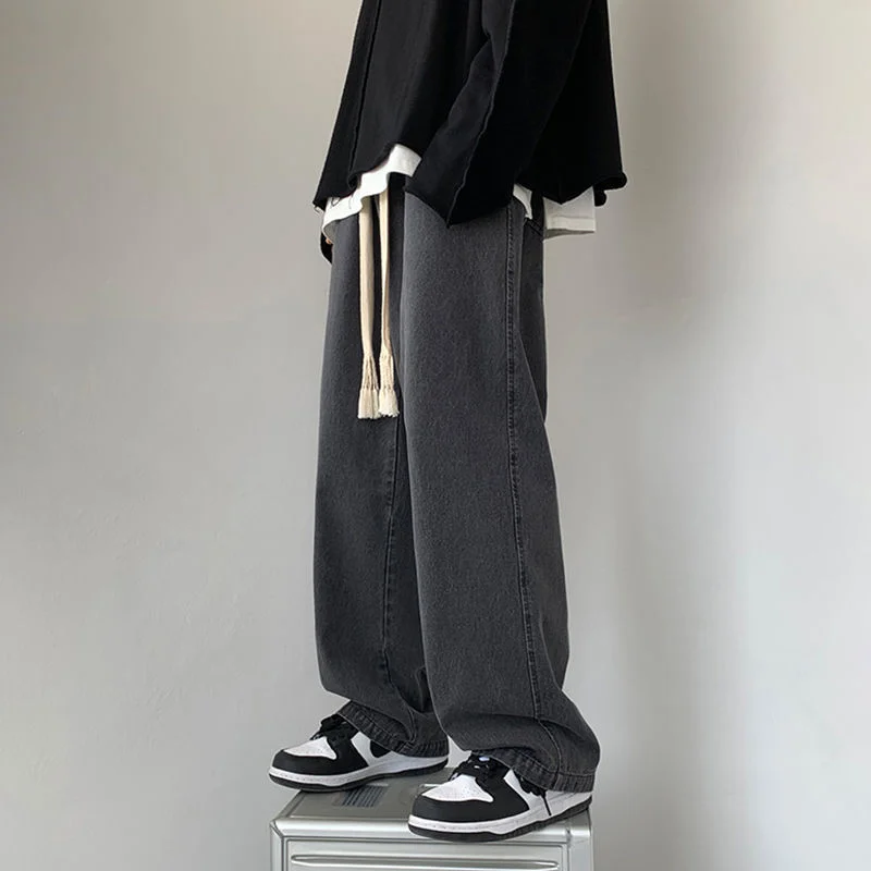 Wide Leg Cargo Pants 2021 Streetwear Baggy Jeans New Spring Autumn Men Korean Fashion Loose Straight Male Brand Clothing Black | Мужская