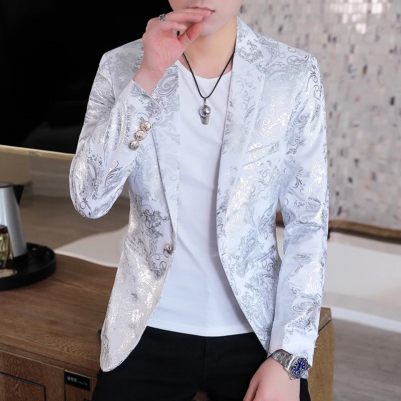 

Mens Slim Fit Gold Silver Men Nightclub Wedding Party Suit Stage Singers Coats For Men
