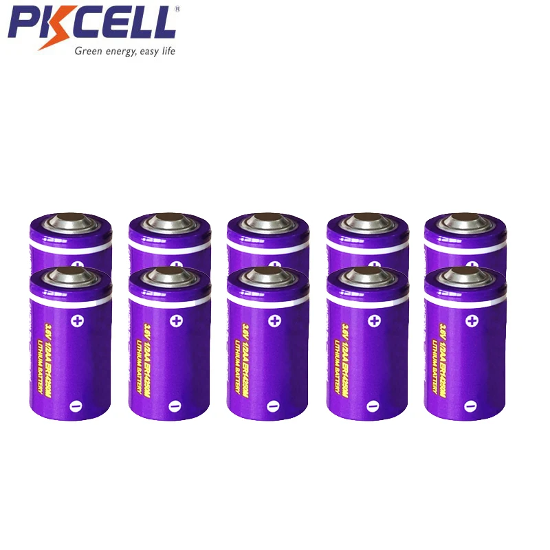 

10PCS PKCELL 3.6V 1/2AA lithium battery ER14250M 750mah Li-SOCl2 singe use batteries (Power Type) for military electronics