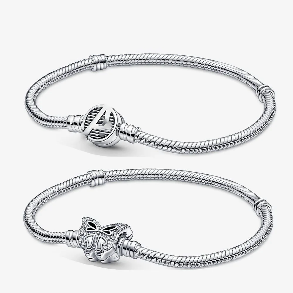 Купи Authentic 925 Sterling Silver Moments Butterfly Clasp Snake Chain Bracelet Bangle Fit Bead Charm Diy Fashion Jewelry за 712 рублей в магазине AliExpress