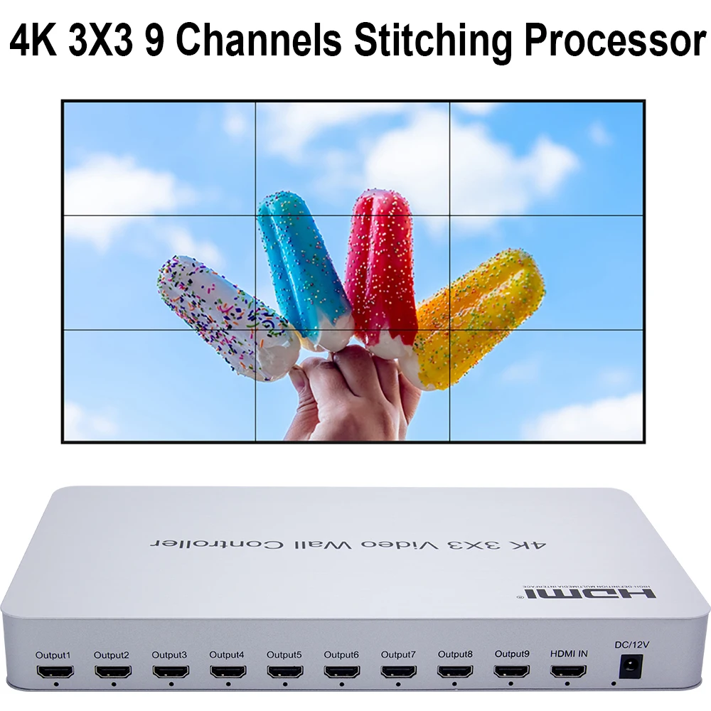 

4K 3x3 Video Wall Controller 3 4 8 9 HDMI TV Splicer Box 1X2 1x4 2x2 2x3 2x4 3x1 3x2 4x1 4x2 Multi Screen Stitching Processor