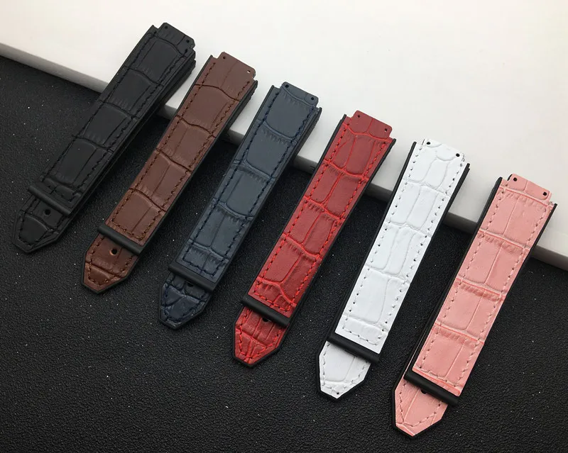 

Brand Genuine Cow Leather Red Rink White Black Watch Band for Hublot strap Women Watchband 15*21mm 18mm at Buckle HUB Logo Tools
