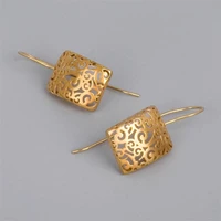 european and american simple hollow design ear jewelry alloy fashion gold square hollow earring temperament female