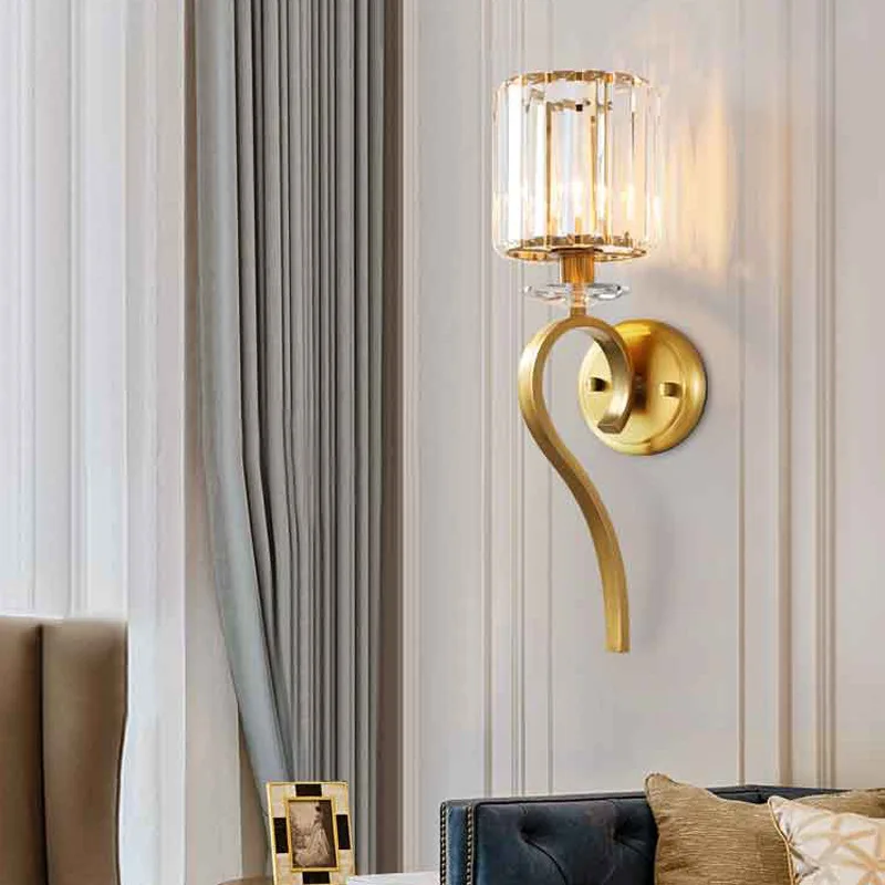 

Американский настенный светильник, роскошный светодиодный светильник с кристаллами, прикроватный светильник, задний фон для спальни, Европейский декоративный светильник