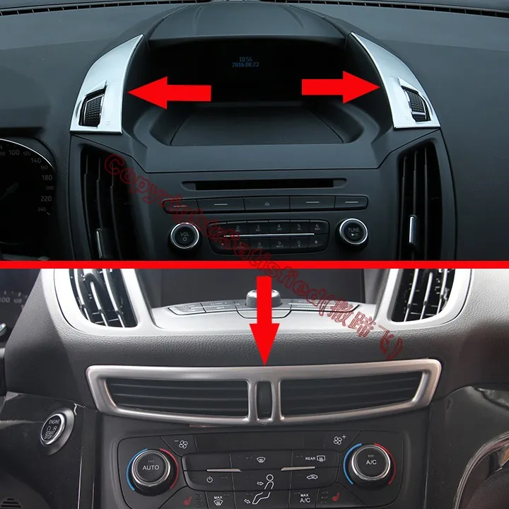 

ABS Pearl Chrome Interior middle Air-Condition Vent Outlet Cover Trim For Ford Kuga Escape 2017 2018 Car Accessories Stickers