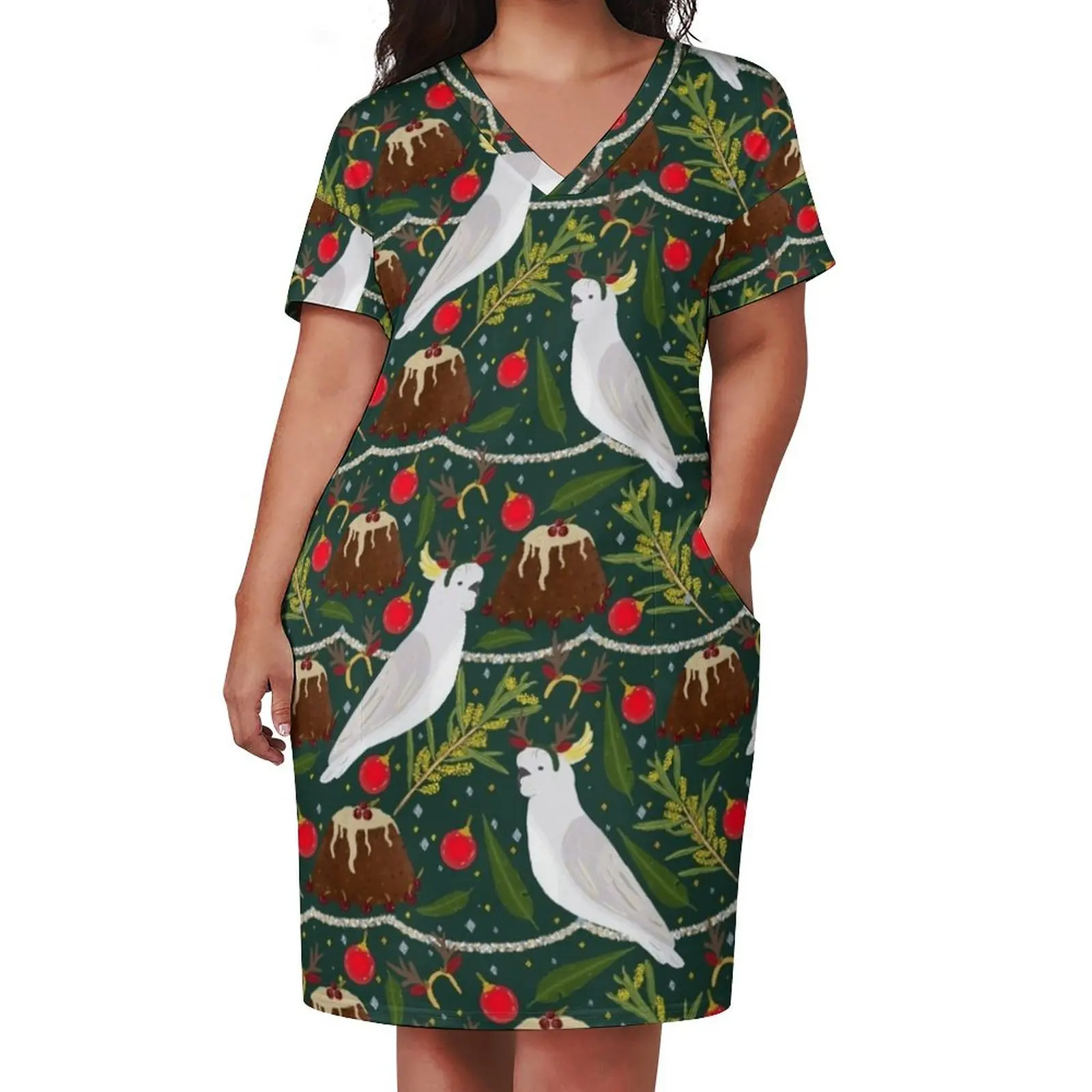 Рождественское платье с карманами из полиэстера